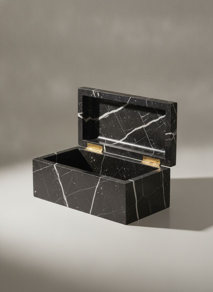Cofanetto Cardine in marmo Nero Marquina e ottone