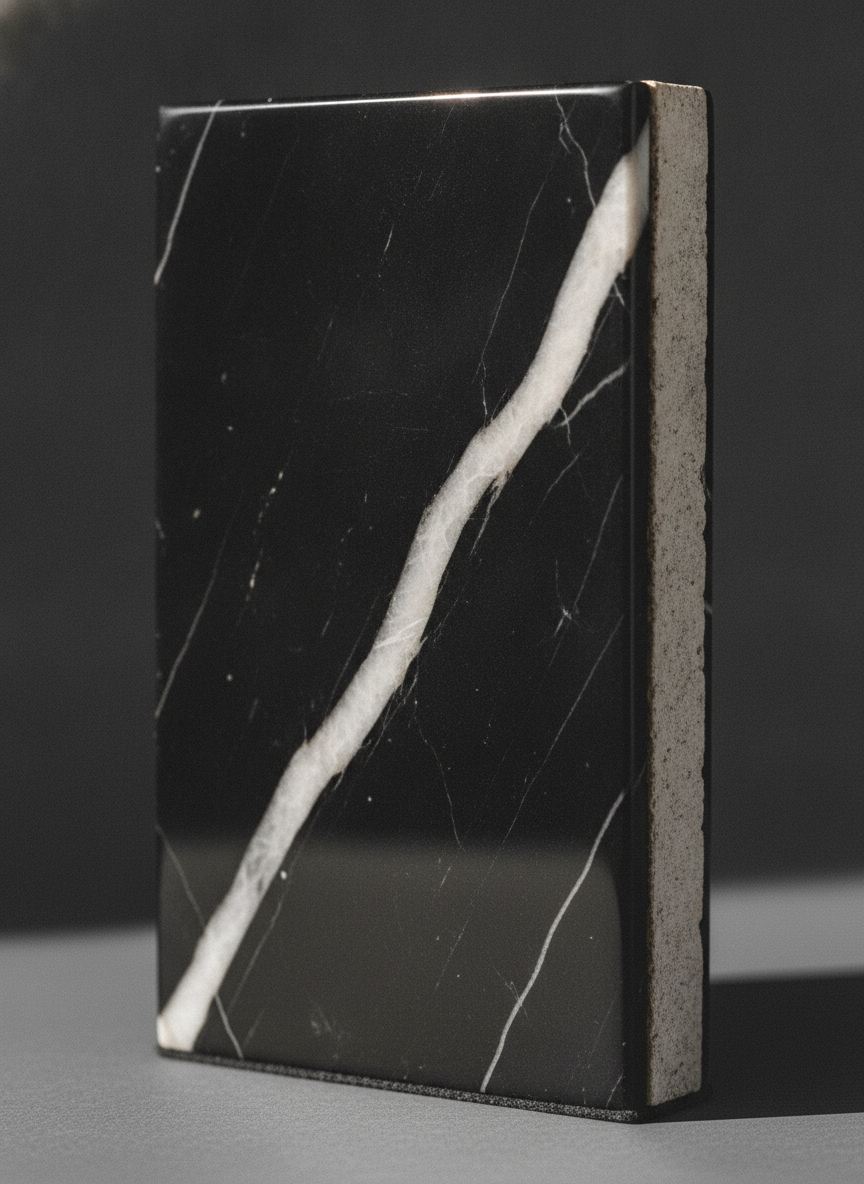 Fermalibri Colonne d'Ombra in marmo Nero Marquina, dettaglio