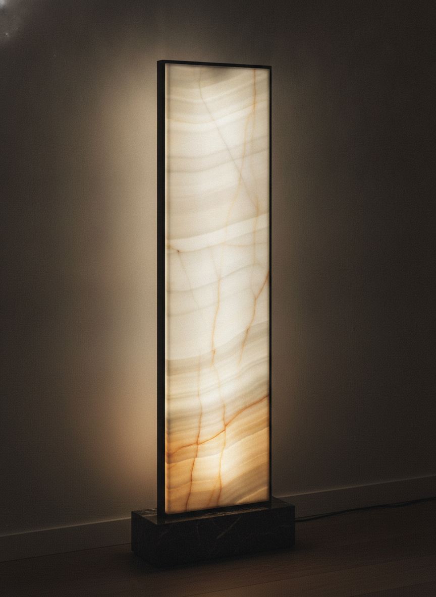 Lampada da terra Alba in onice bianco