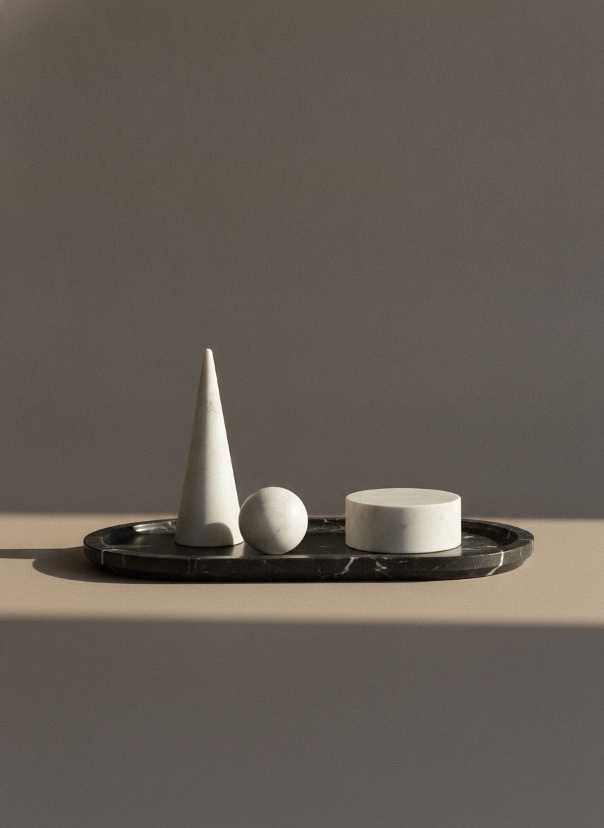 Solstizio, natura da tavola in Nero Marquina e bianco di Carrara