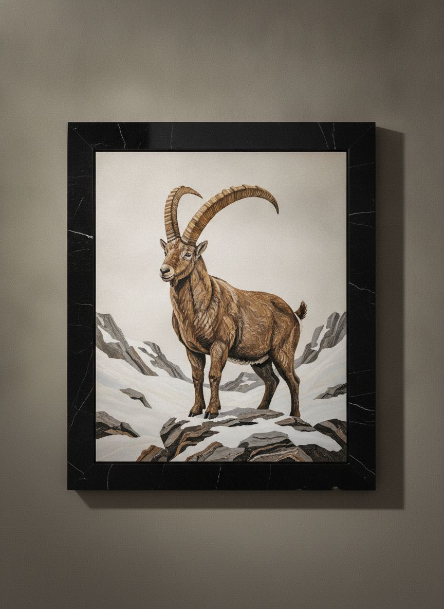 Quadro in Intarsio Stambecco di Cresta in marmi assortiti