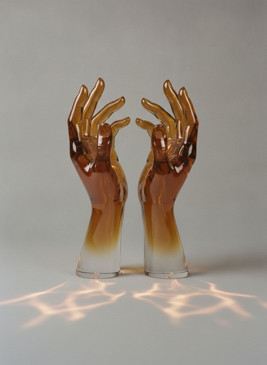Scultura Mani di Vento in resina traslucida