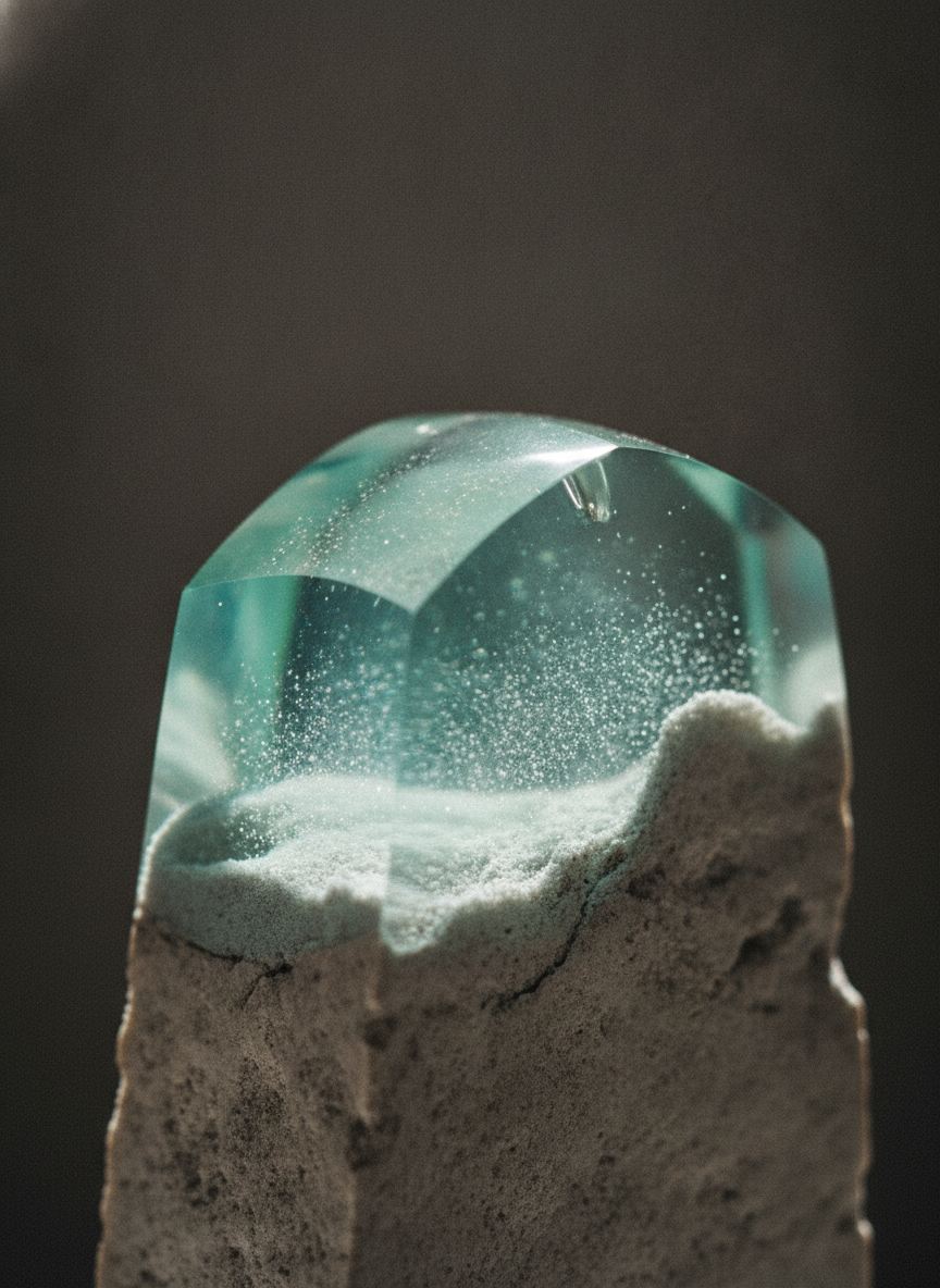 Scultura Onda Sospesa in resina e marmo, dettaglio