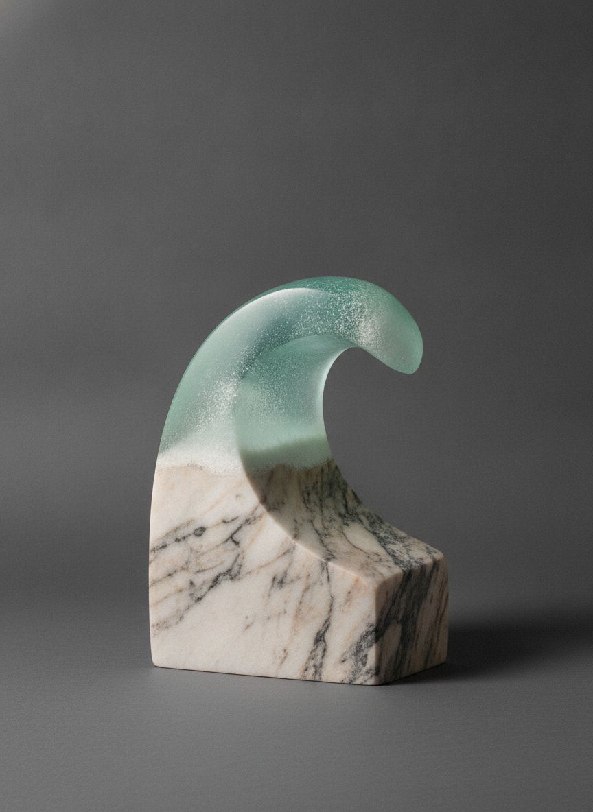 Scultura Onda Sospesa in resina e marmo