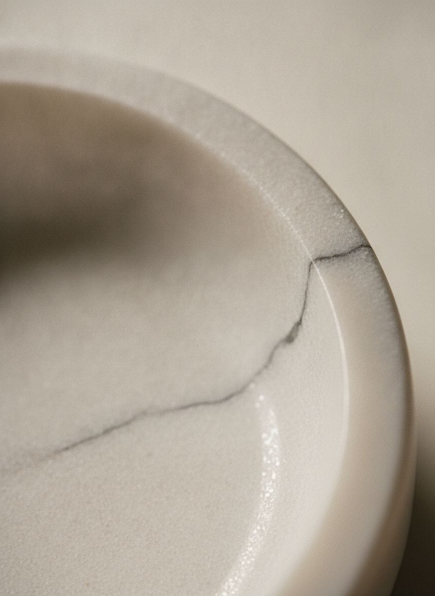 Svuotatasche Moneta in marmo bianco di Carrara, dettaglio