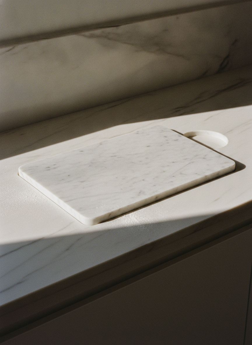 Tagliere Integrato Sfoglia in marmo bianco di Carrara